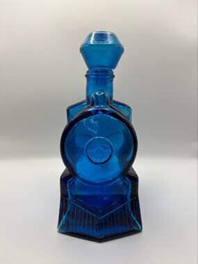 Vintage 1970's Brevettato Italian Steam Train Engine Decanter Cobalt Blue Glass